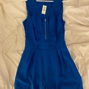 Express ruffle front zip romper - Blue